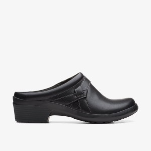 Clarks Angie Mist Black Leather Klompen Dames Zwart | 2134906-JP