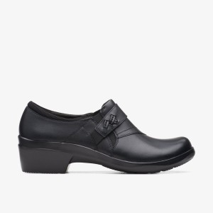 Clarks Angie Pearl Black Leather Klompen Dames Zwart | 5760189-BI