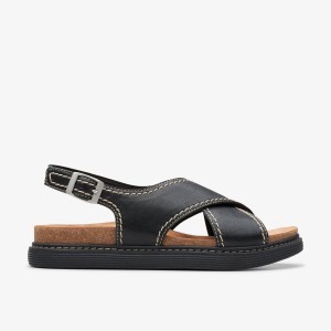 Clarks Arwell Sling Black Leather Sandalen Dames Zwart | 0248715-MH