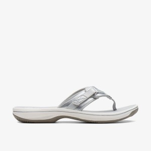 Clarks BREEZE SEA Silver Synthetic Sandalen Dames Zilver | 2419073-RU