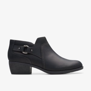 Clarks Charlten Grace Black Oily Leather Laarzen Dames Zwart | 5190437-AK