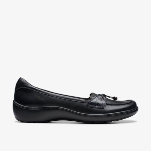 Clarks Cora Haley Black Leather Slip Ons Dames Zwart | 2364789-EP