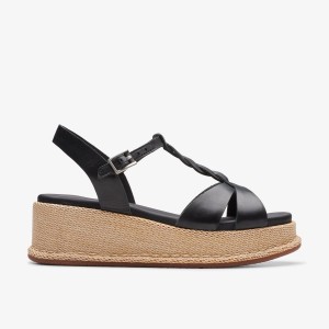 Clarks KIMMEI TWIST Black Leather Sandalen Dames Zwart | 2164089-FZ