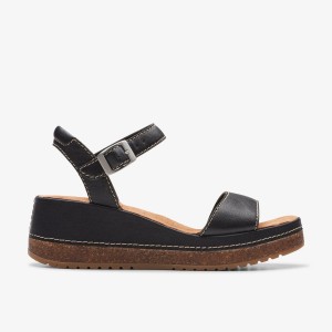 Clarks Kassanda Lily Black Leather Sandalen Dames Zwart | 6270931-JG