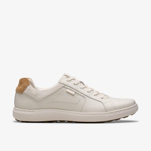 Clarks Mapstone Lace White Leather Sneakers Heren Wit | 3427951-GW