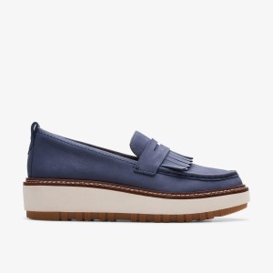 Clarks Orianna Loafer Navy Nubuck Platform Schoenen Dames Donkerblauw | 4163785-QN