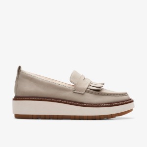 Clarks Orianna W Loafer Stone Nubuck Platform Schoenen Dames Grijs | 4903286-BV