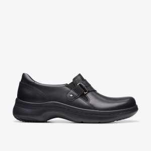 Clarks Pro Sky Black Leather Klompen Dames Zwart | 4791830-ME