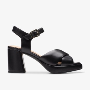 Clarks Ritzy 75 Rae Black Leather Sandalen Dames Zwart | 4562931-NH