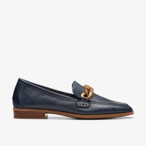 Clarks Sarafyna Iris Navy Leather Slip Ons Dames Donkerblauw | 4952631-EN