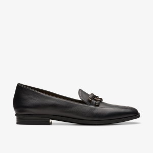 Clarks Sarafyna Rae Black Leather Slip Ons Dames Zwart | 7102934-RE