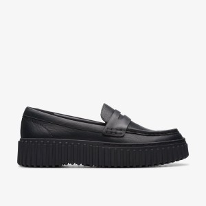 Clarks Torhill Penny Black Leather Slip Ons Dames Zwart | 1450763-RX