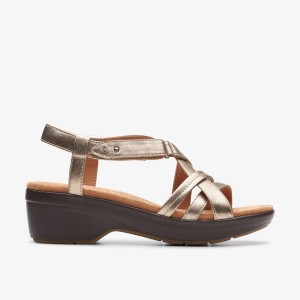 Clarks Tuleah May Metallic Leather Sandalen Dames Metal | 9504671-GL