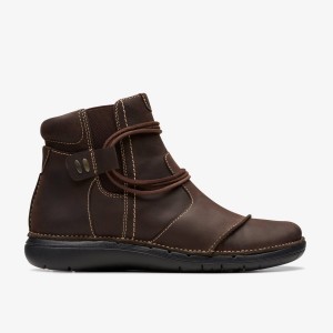 Clarks Un Loop Up Dark Brown Leather Laarzen Dames Donkerbruin | 3214608-CR