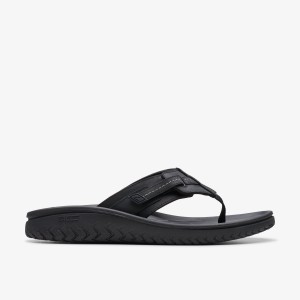 Clarks WESLEY SUN Black Leather Sandalen Heren Zwart | 5179306-LT