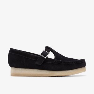 Clarks Wallabee T-Bar Black Suede Slip Ons Dames Zwart | 1075428-LF